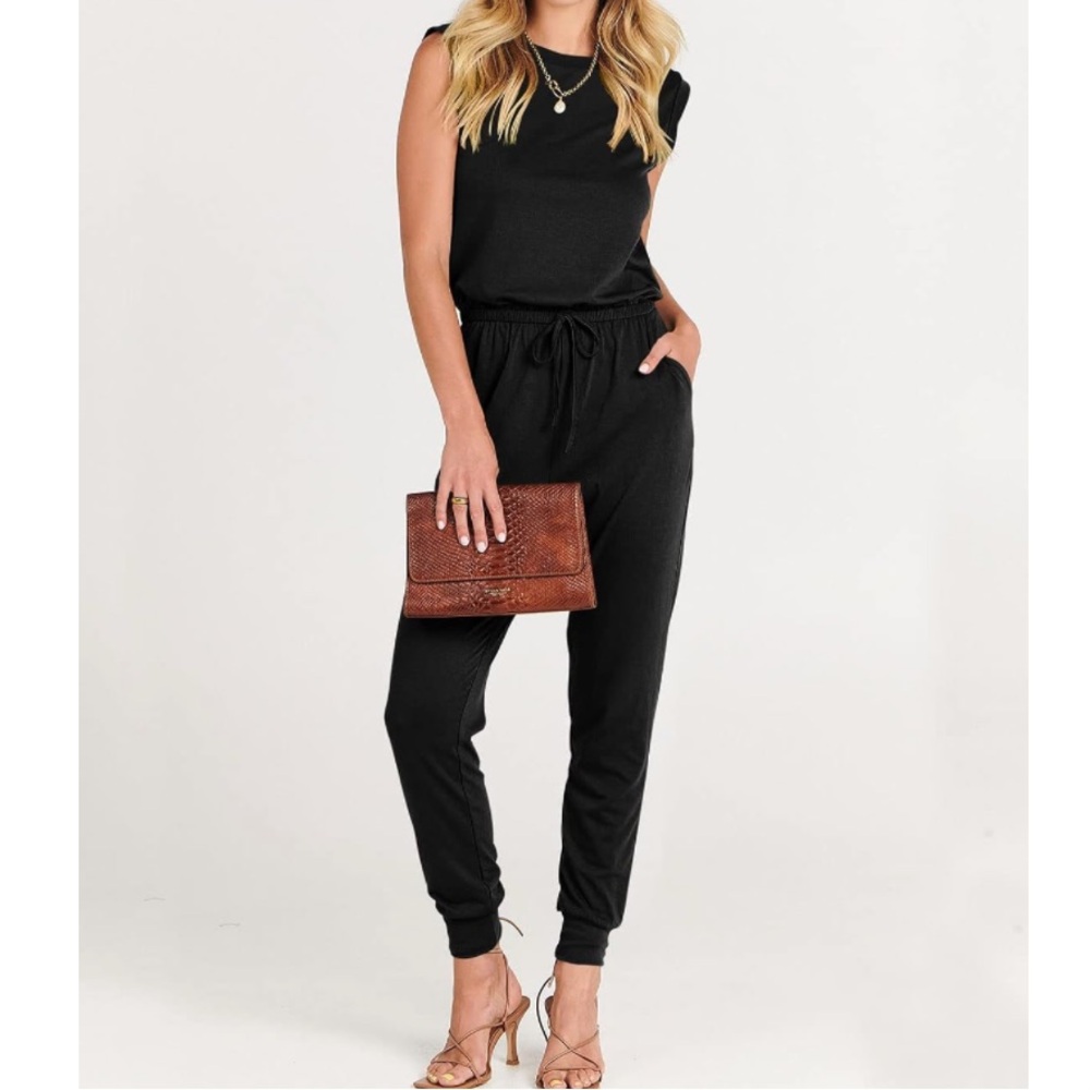 ANRABESS‎ Crewneck Sleeveless Casual Loose Stretchy Jumpsuit with Pockets
